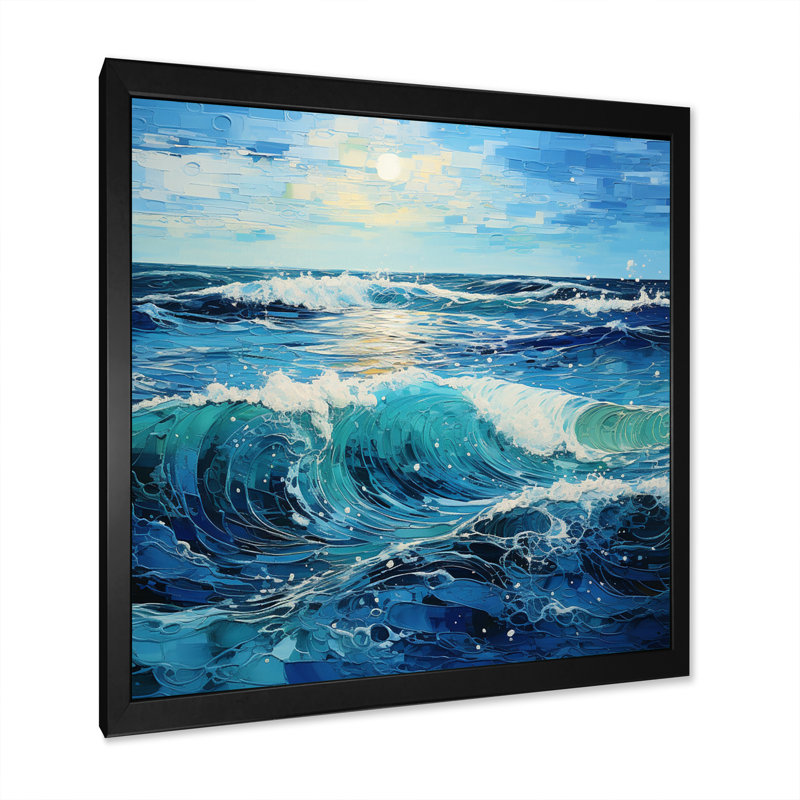 Sirena bleu sarcelle bleu océan côtier sérénade pointillisme - impression, Cadre simple noir, H 36 po x l 36 po x P 1,5 po