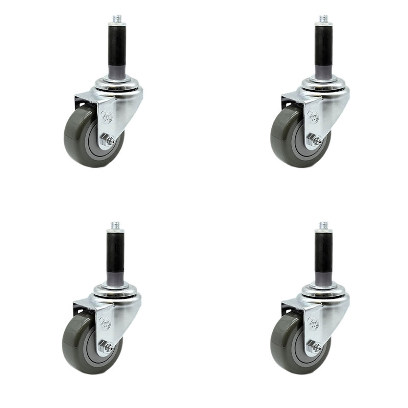 4 Pieces Polyurethane Wheel Swivel Expanding Stem Caster Set, gris