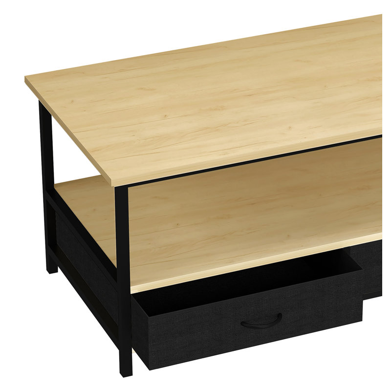 Anisjon Coffee Table with Storage, Oak Wood