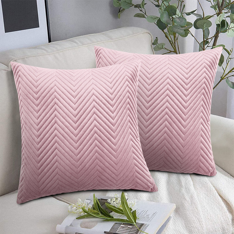 Embossed Velvet Cushion Cover (Pack of 2), Pink