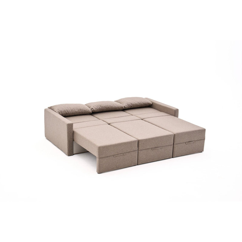 Élégant canapé-lit d'angle, brun, 90,6 po x 28,3 po x 43,3 po | Structure 100% bois de sapin, tissu 100% polyester de lin | Coussins amovibles, coffre de rangement, assemblage facile
