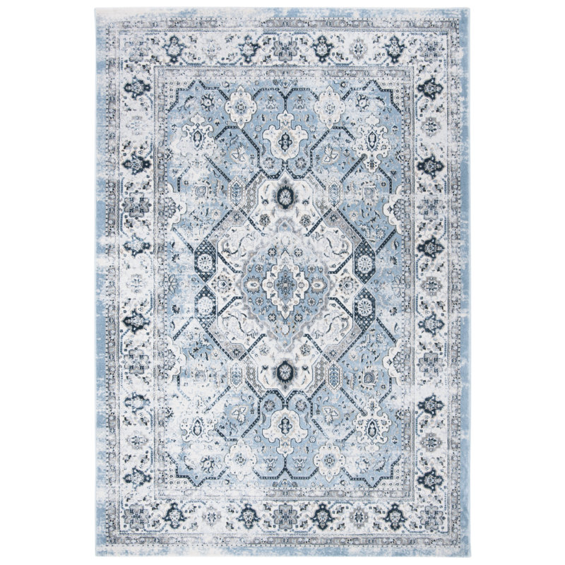 Aayon Oriental Blue/Creme Area Rug, Rectangle 6' x 9'
