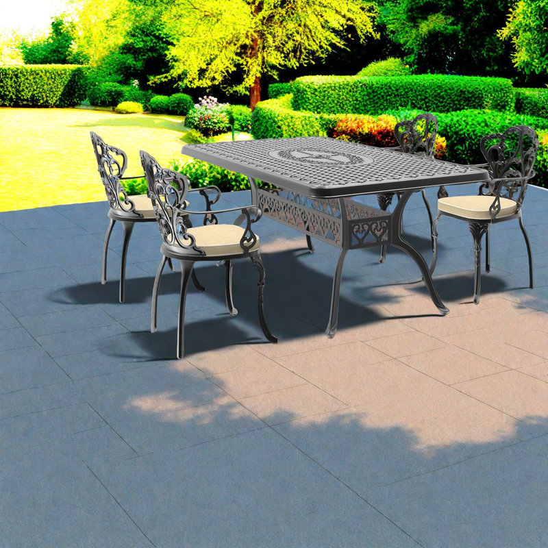 Ensemble repas de qualité supérieure en aluminium 5 pièces Premium, noir et blanc cassé pour une détente en plein air