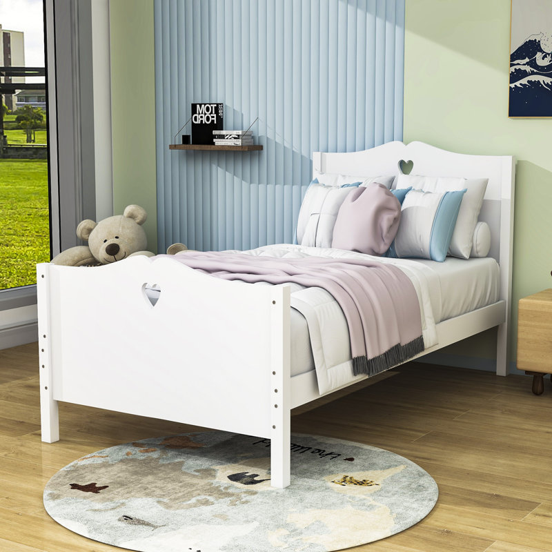 Twin Size Platform Bed with Headboard, White
