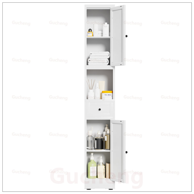 Armoire de rangement étroite en métal à 5 niveaux avec tablettes et portes réglables, idéale pour économiser de l'espace dans les petites maisons