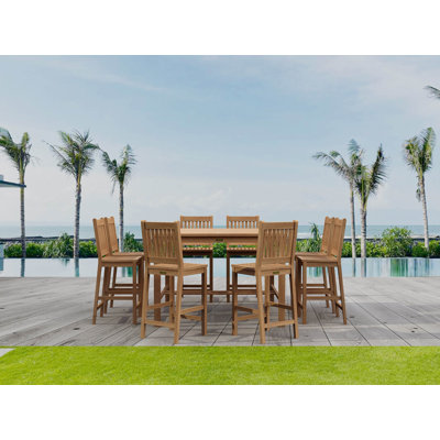 Drusilla 9 Piece Teak Bar Height Dining Set