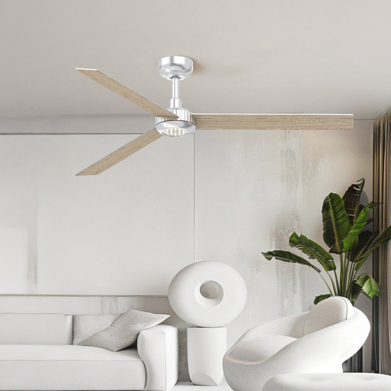 52 Inch Ceiling Fan With Led Night Light High Air Volume, Silver with Gray Blades  