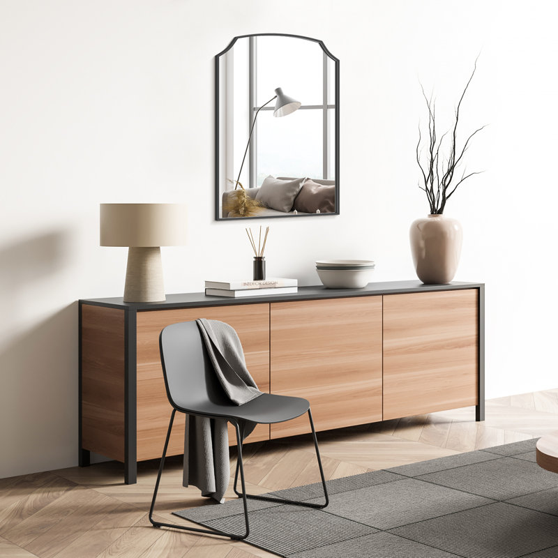 Miroir mural arqué en fer pour salle de bain et chambre à coucher, Noir, noir, noir, noir, 30 po x 22 po