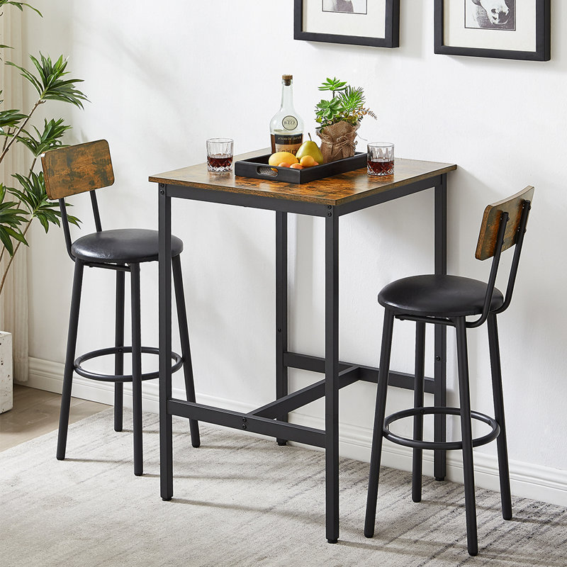 Bianca 2 - Person Four Leg Dining Set, Rustic Brown, Rustic Brown/Black
