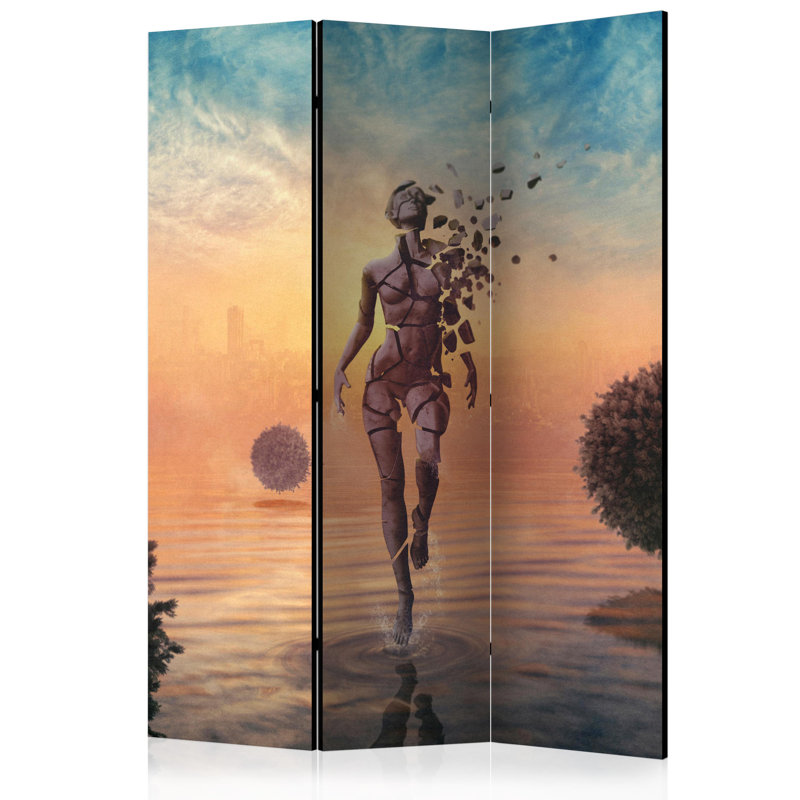 Gligorije 135cm W x 172cm H 3 - Panel Solid Wood Folding Room Divider