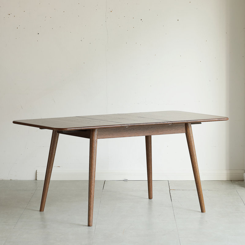 Walnut Color Solid Oak Round Corner Diagonal Leg Telescopic Table