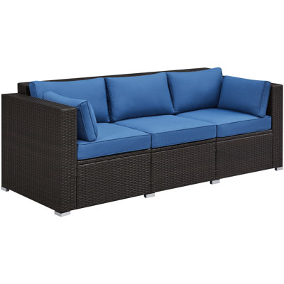 Nouf 79″ W 3-Seater Patio Resin Wicker Sofa with Throw Pillows by Ebern Designs