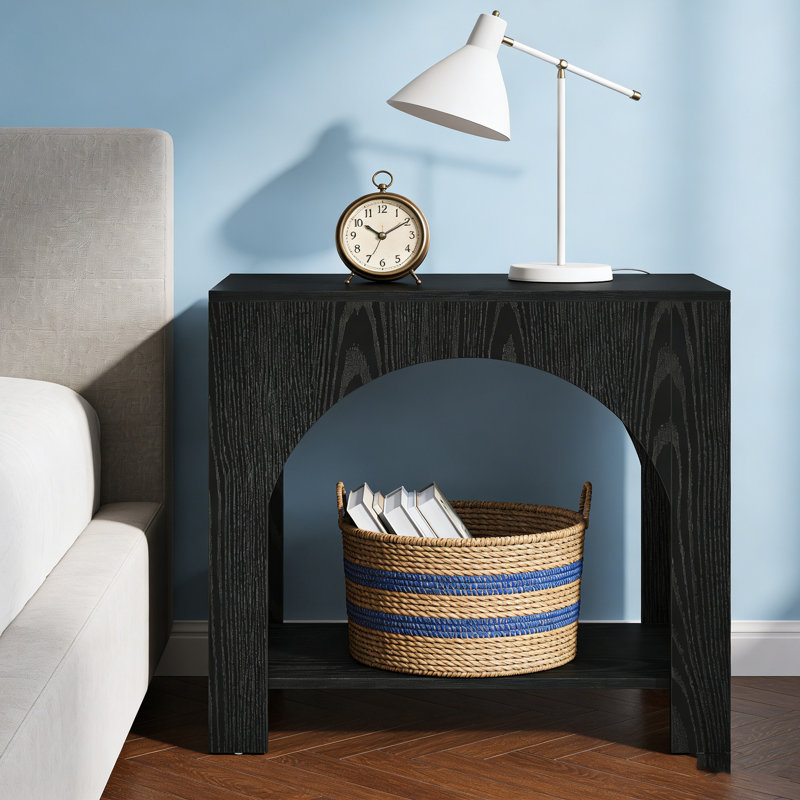 2 Tier End Table with Storage Shelf, Black