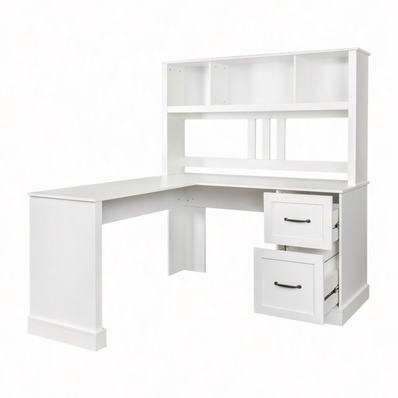 Home Office Computer Desk With Hutch, White
