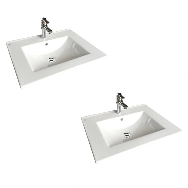 The Renovators Supply Inc. 18.31'' Gloss Vitreous China Square Bathroom Sink with Faucet and Overflow