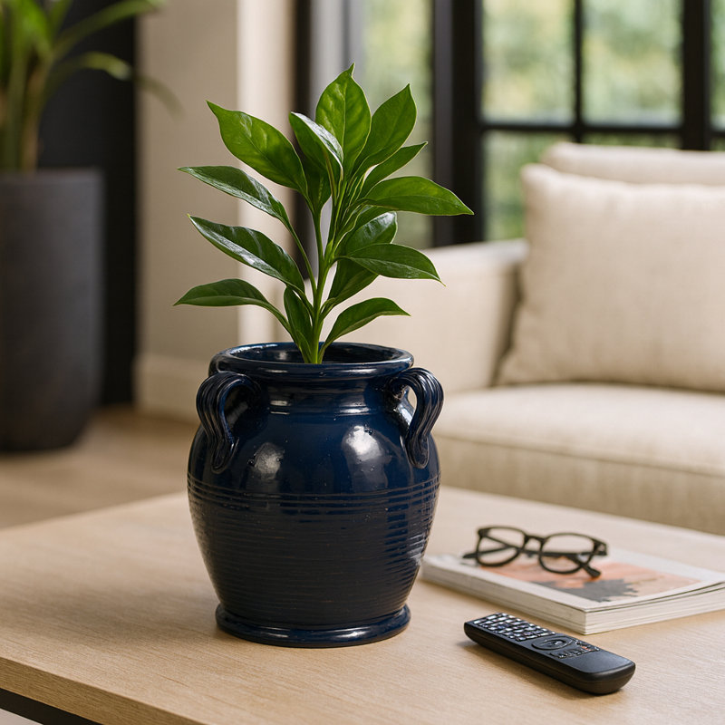 Ceramic/Porcelain Table Vase, 9" H x 8" W x 8" D, Glossy Blue