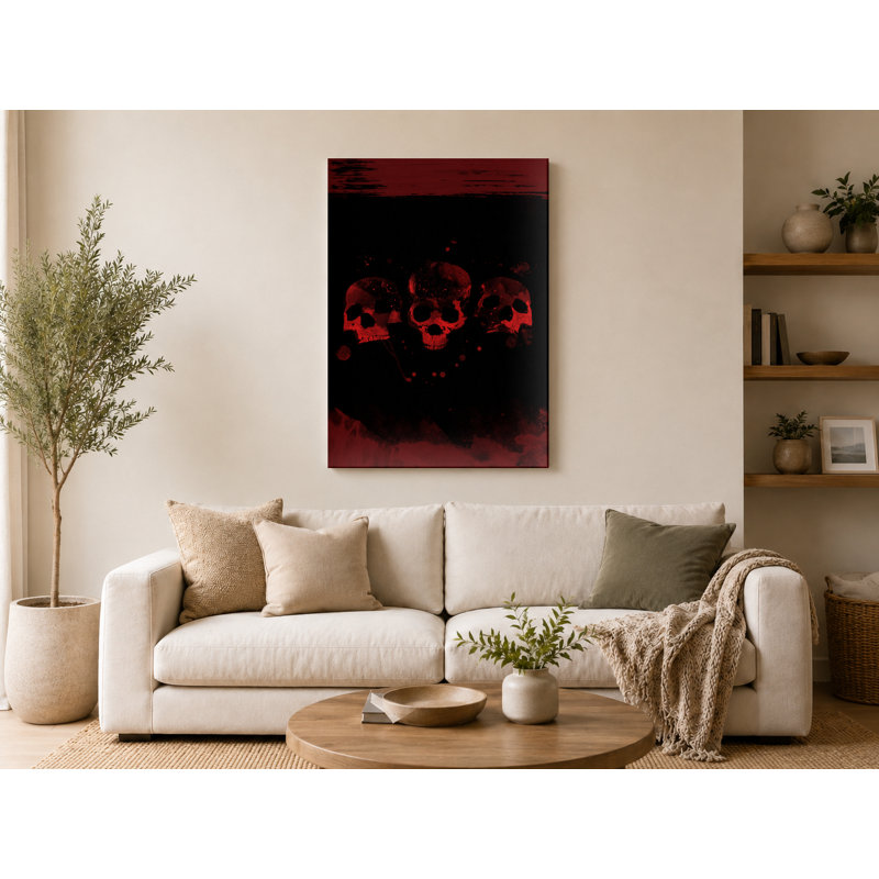 Three Skulls in Red - Portrait, art mural sur toile, 20" W x 30" H