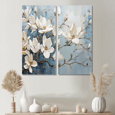 «Magnolias VI», art mural bleu et bleu
