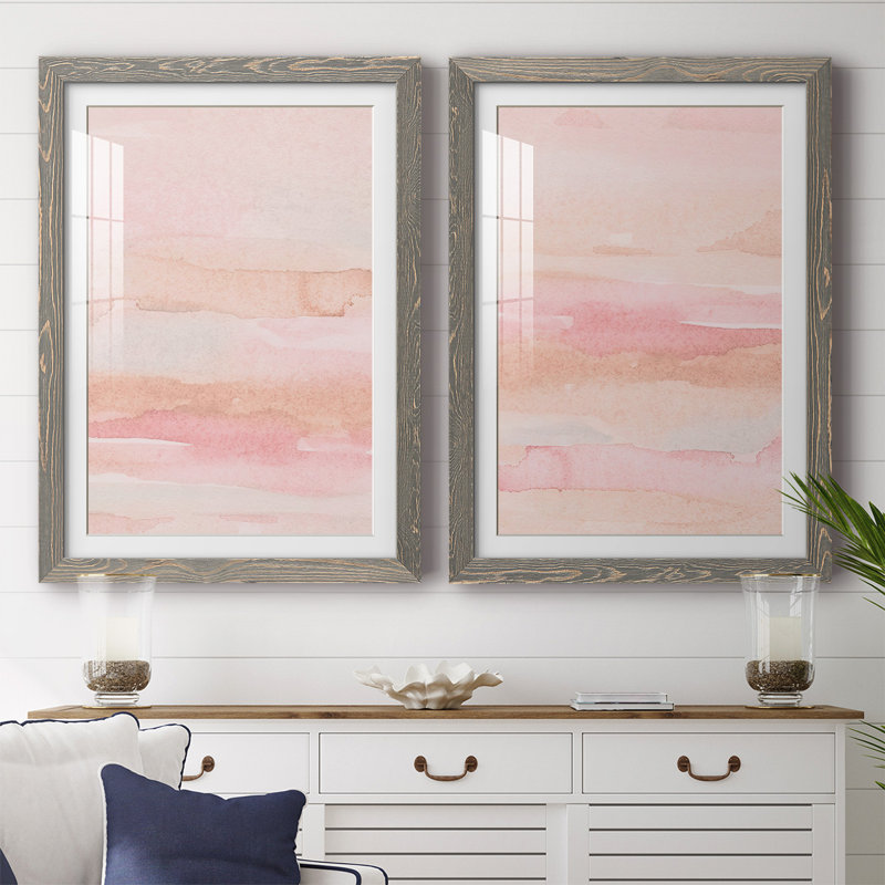«Rose Fade I», reproduction encadrée de qualité supérieure - prête à être accrochée, H 27,5 po x l 75 po x P 1,5 po, Gris
