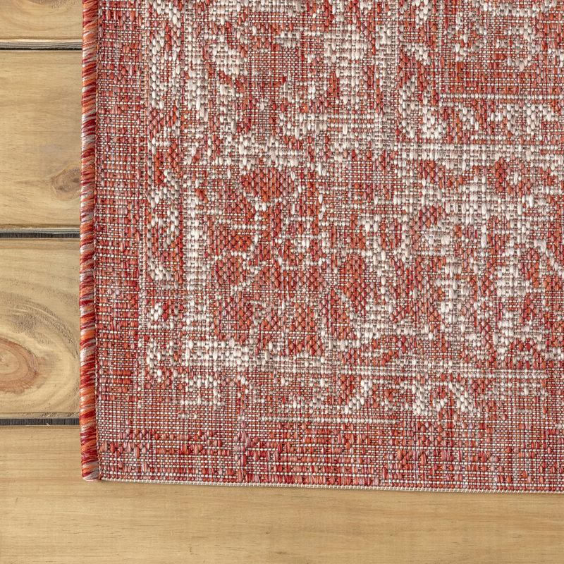Leonora Bohemian Textured Weave Floral Red/Taupe Indoor/Outdoor Rug, Rectangle 7'9" x 10'