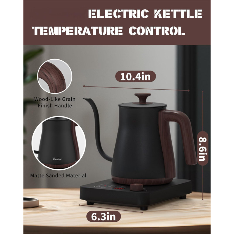 Matte Black Stainless Steel Electric Gooseneck Kettle with LED Display