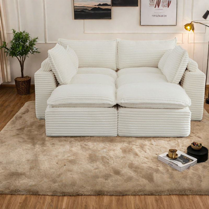 Canapé modulaire confortable en velours côtelé blanc moderne pour le salon
