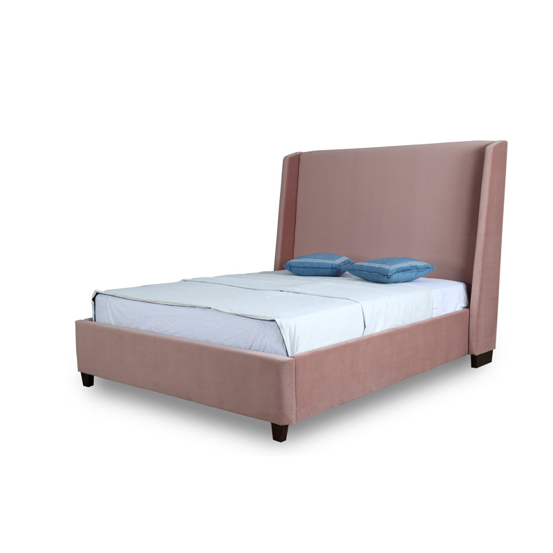 Parlay Modern Velvet Upholstered Low Profile Wood Platform Bed in Blush, Blush, Full