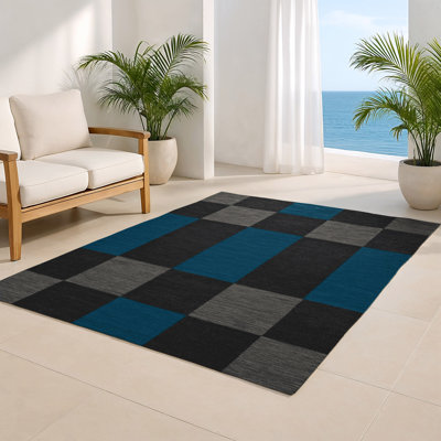 Tapis d'intérieur et d'extérieur à carreaux gris