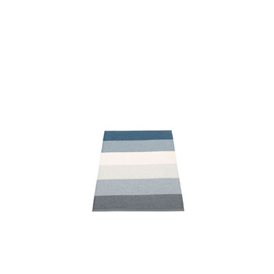 Tapis bleu océan / gris / blanc Molly tissé à plat à la main Molly