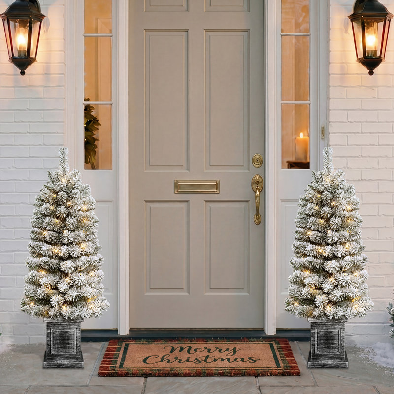Arbre de Noël épinette en pot floqué
