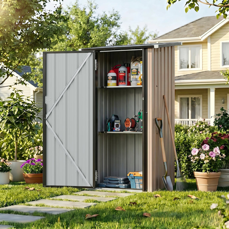 3' W X 2' D Metal Lean-To Storage Shed with DIY Adjustable Shelves & Built-In Floor, 3' W x 2'D
