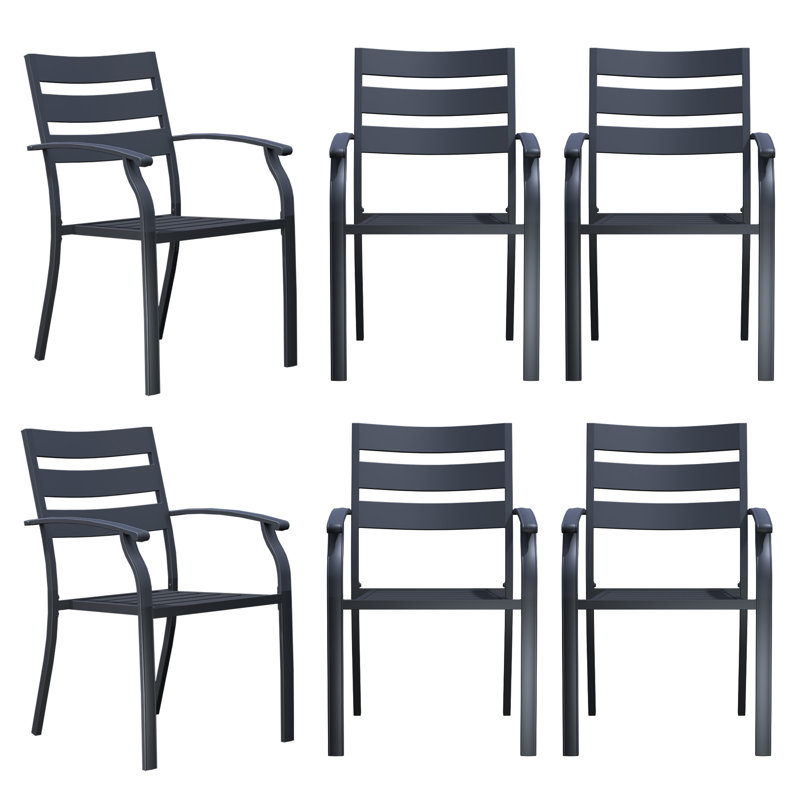 Patio Chairs, Stackable Outdoor Dining Chair, Black Metal Chairs, Wrought Iron Outdoor Chairs With Armrest, Support 300 Lbs, Ideal For Garden, Backyard, Lawn