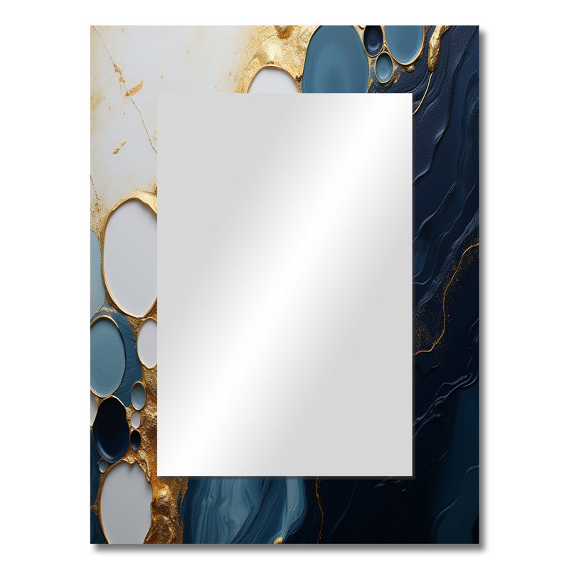 Gold and blue marble essence magic I - Marble Wall Mirror, Gold Decorative Mirror, Printed Metal Art, 32" x 24"