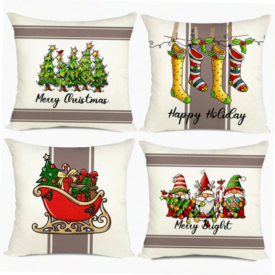 Winter Gnomes Holiday Pillow Covers Set - Festive Sofa Decorations - Merry Coach Cushion Covers - Happy Home Decor - Pack of 4