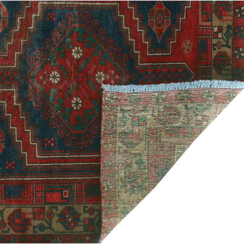 One-of-a-Kind 3'6" x 10'2" 1980s Runner Wool Area Rug in Green and Navy
