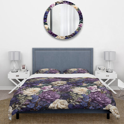 Deep Emerald Purplepeonies Enchante Floral Duvet Cover