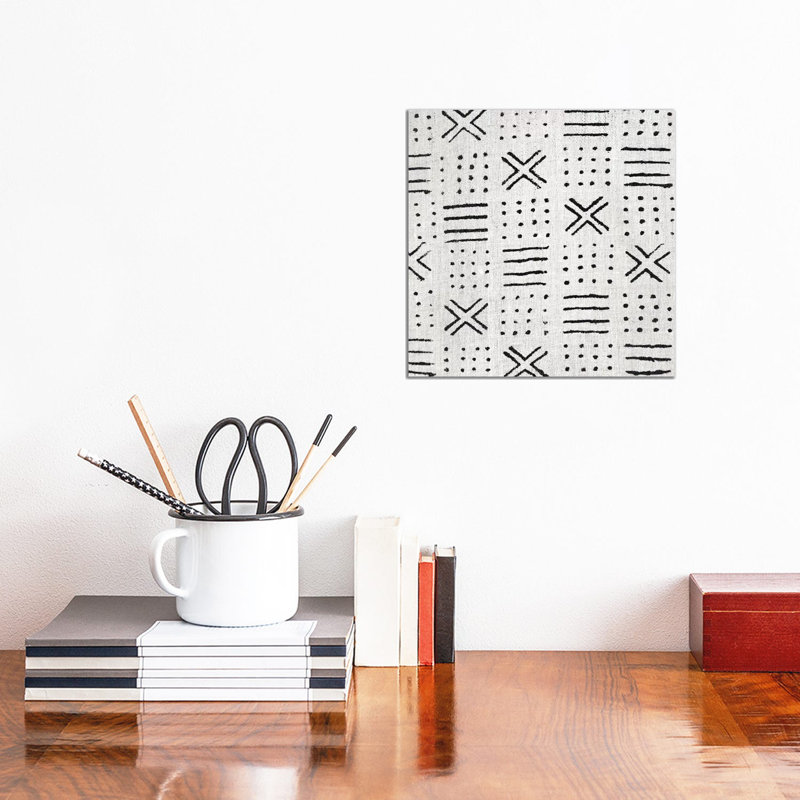 Mudcloth White Geometric Design III by Ellie Roberts - Wrapped Canvas Print, 30.48 cm H x 30.48 cm W