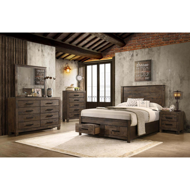 Rustic Golden Brown Queen Storage Bed