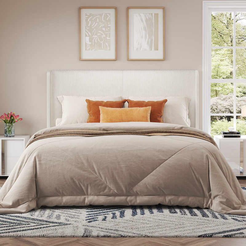 Lit plateforme tapissier Crofford, Blanc, Grand lit