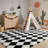 Modern Black/White Machine-Washable Checkered Shag Area Rug-1051670946-1051475502