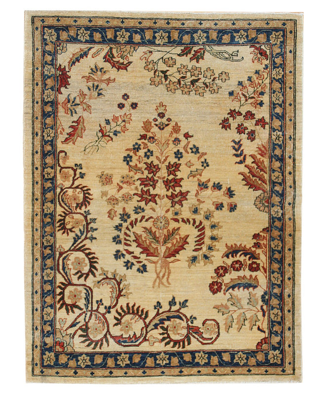 Tapis unique ivoire / bleu 3 pi 7 po x 4 pi 10 po Mahajaran