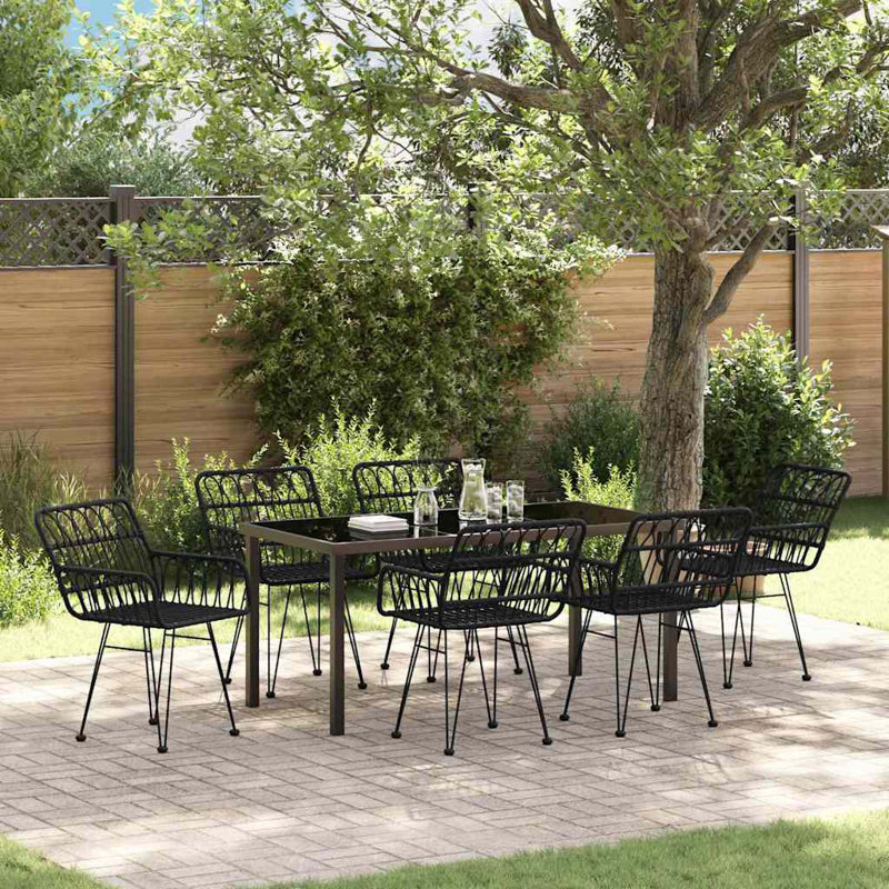 7 Piece Garden Dining Set Poly Rattan, Black