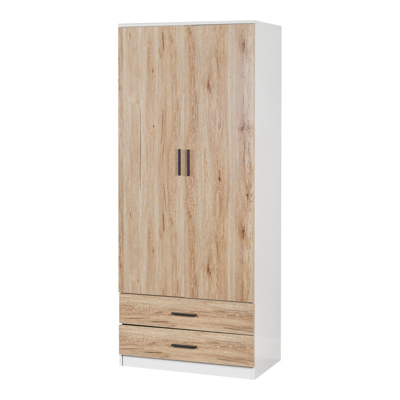 Gianpietro 2 Door Manufactured Wood Wardrobe, White Carcass/Oak Drawer