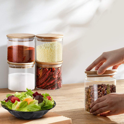 12 Pack 6oz /150ml Glass Spice Jars | Glass Storage Canisters with Bamboo Lids & Black Labels for Kitchen Pantry