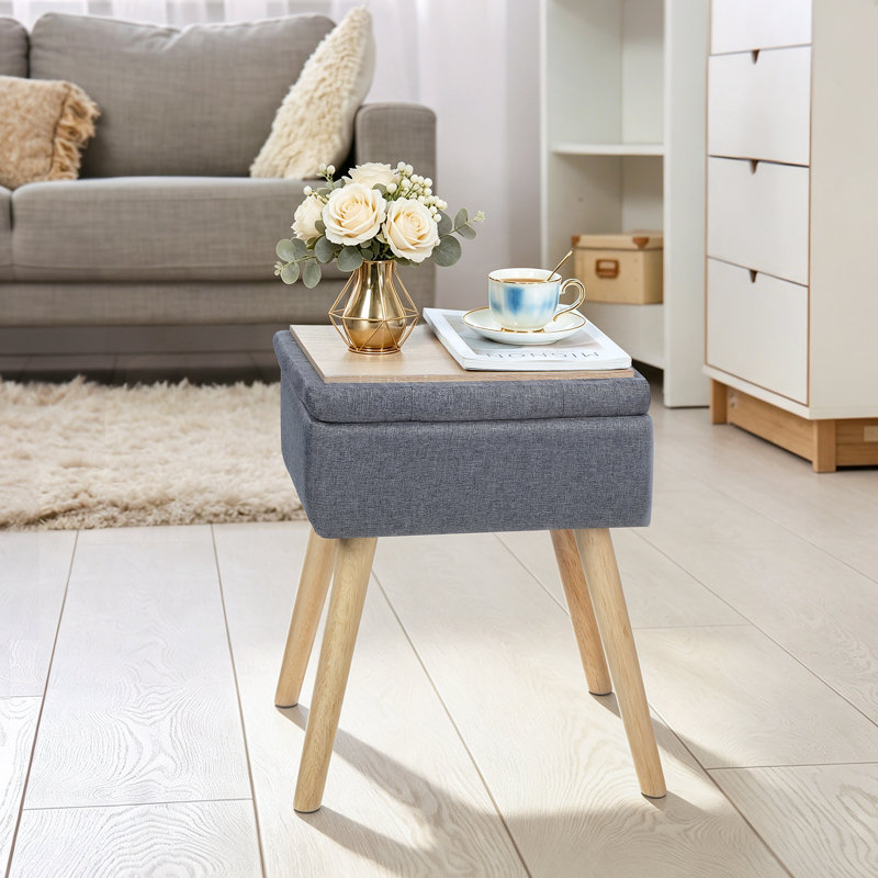 Banc de rangement avec repose-pieds et siège capitonné en tissu gris 38 x 28 x 50 cm
