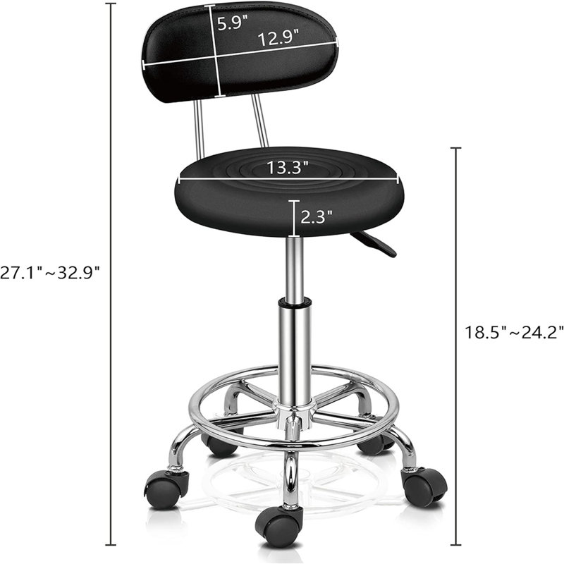 Backed Adjustable Height Ergonomic Lab Stool with Footring and Wheels