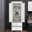 Armoire de rangement haute avec portes et tiroirs, armoire de rangement pour salle de bain avec tablettes réglables, rangement autoportant-1434637776