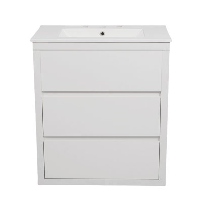 Ensemble de meuble-lavabo double 60 po, armoire de salle de bain avec deux lavabos en céramique séparés, tiroirs pleine extension et glissières de tiroir encastrées à fermeture en douceur