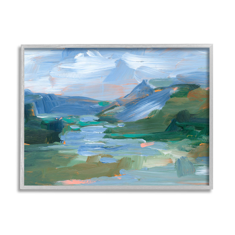 Rivière à travers les montagnes, scène abstraite giclée par Ethan Harper, H 11 po x l 14 po x P 1,5 po