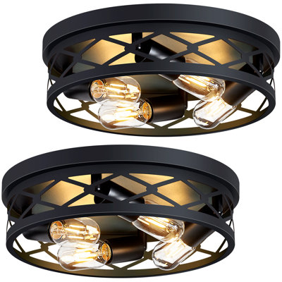 Ensemble de 2 plafonniers encastrés industriels noirs mat à 4 lumières, plafonnier rond de style maison de campagne pour le couloir d'entrée de la cuisine (sans ampoule)